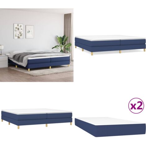 Cama box spring con colchón tela azul 200x200 cm - Colchón de muelles - Cama box spring