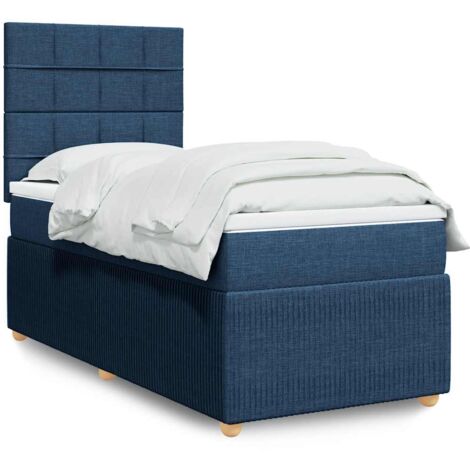 Cama box spring con colchón tela azul 80x200 cm