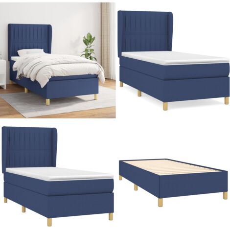 Cama box spring con colchón tela azul 80x200 cm - Colchón de muelles ensacados - Cama box spring