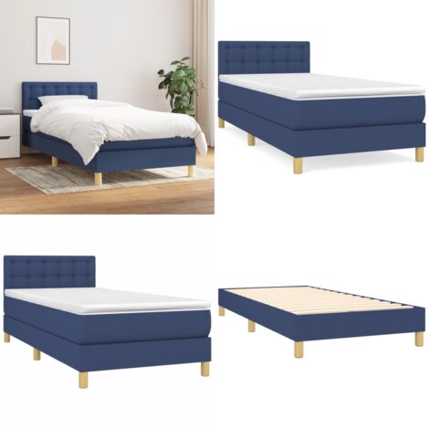 Cama box spring con colchón tela azul 80x200 cm - Colchón de muelles ensacados - Cama box spring