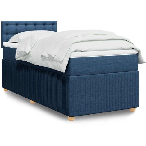 Cama box spring con colchón tela azul 90x190 cm