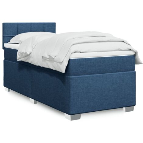 Cama box spring con colchón tela azul 90x190 cm