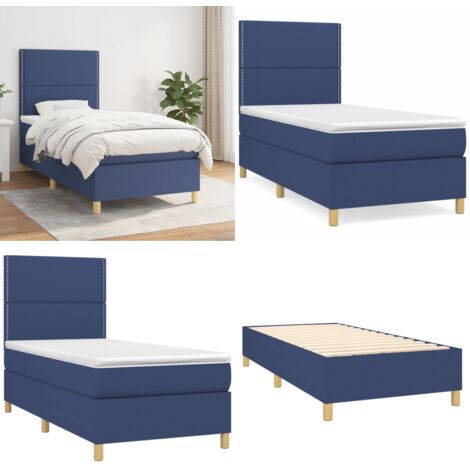 Cama box spring con colchón tela azul 90x190 cm - Colchón de muelles - Cama de muelles