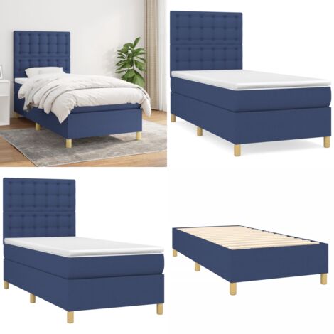 Cama box spring con colchón tela azul 90x190 cm - Colchón de muelles - Cama de muelles