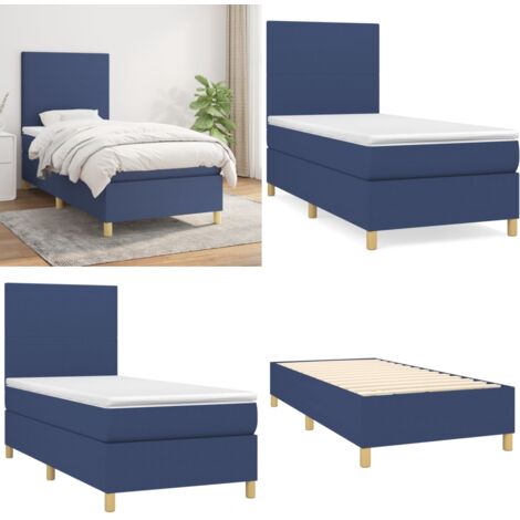 Cama box spring con colchón tela azul 90x190 cm - Colchón de muelles - Cama de muelles