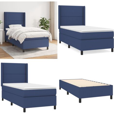 Cama box spring con colchón tela azul 90x190 cm - Colchón de muelles - Cama de muelles