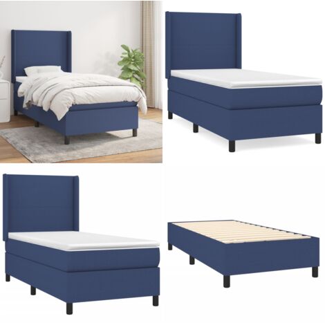 Cama box spring con colchón tela azul 90x190 cm - Colchón de muelles - Cama de muelles