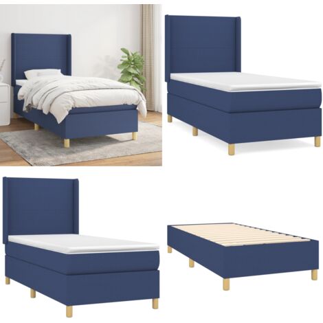 Cama box spring con colchón tela azul 90x190 cm - Colchón de muelles - Cama de muelles