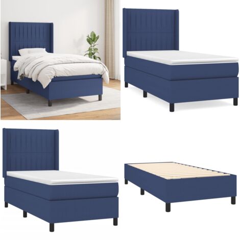 Cama box spring con colchón tela azul 90x190 cm - Colchón de muelles - Cama de muelles