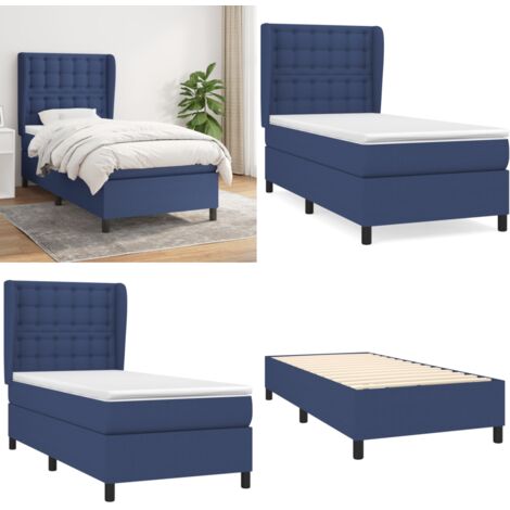 Cama box spring con colchón tela azul 90x190 cm - Colchón de muelles - Cama de muelles