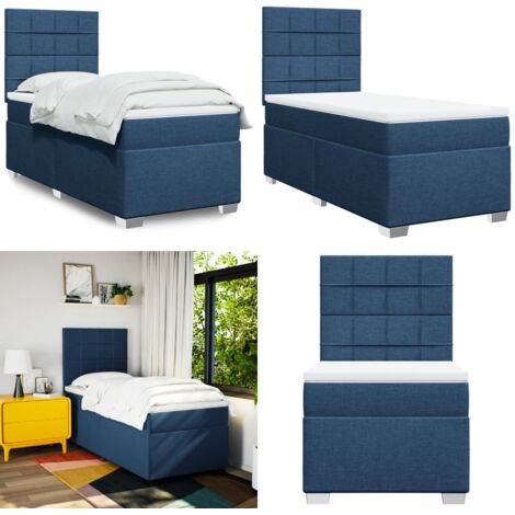 Cama box spring con colchón tela azul 90x190 cm - Colchón de muelles - Cama de muelles ensacados