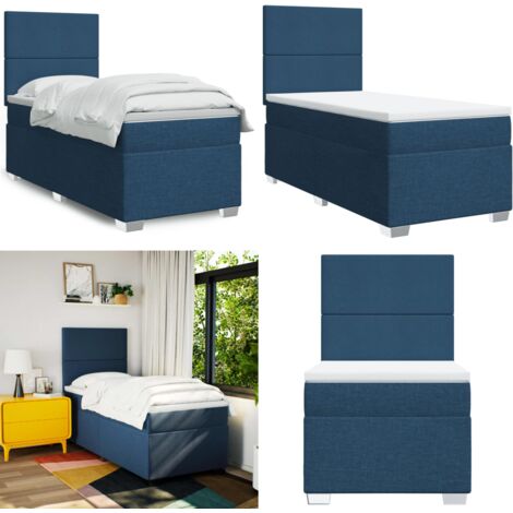 Cama box spring con colchón tela azul 90x190 cm - Colchón de muelles - Cama de muelles ensacados