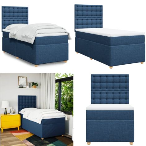 Cama box spring con colchón tela azul 90x190 cm - Colchón de muelles - Cama de muelles ensacados