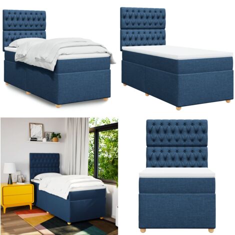 Cama box spring con colchón tela azul 90x190 cm - Colchón de muelles - Cama de muelles ensacados