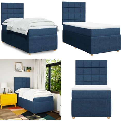 Cama box spring con colchón tela azul 90x190 cm - Colchón de muelles - Cama de muelles ensacados