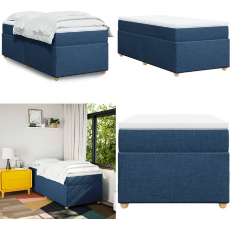 Cama box spring con colchón tela azul 90x190 cm - Colchón de muelles ensacados - Cama box spring