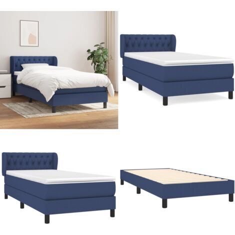 Cama box spring con colchón tela azul 90x190 cm - Colchón de muelles ensacados - Cama box spring