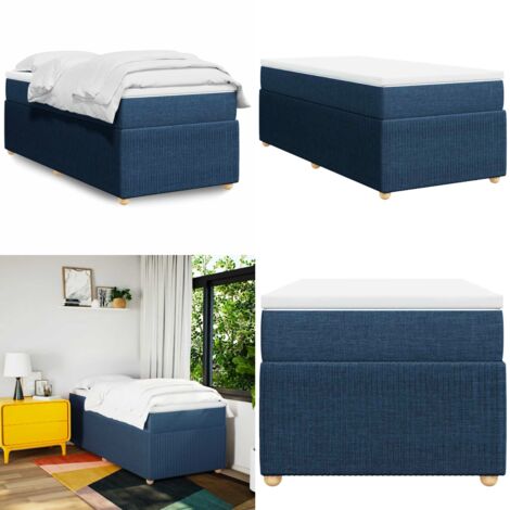 Cama box spring con colchón tela azul 90x190 cm - Colchón de muelles ensacados - Cama box spring