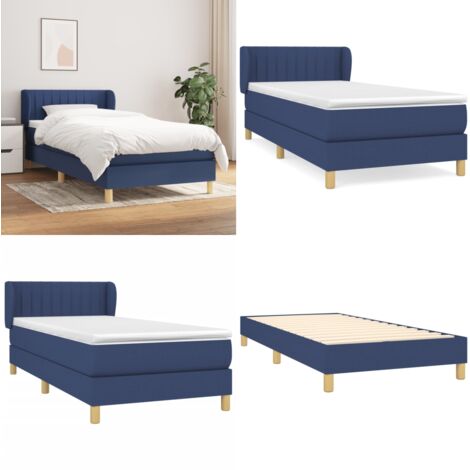 Cama box spring con colchón tela azul 90x190 cm - Colchón de muelles ensacados - Cama box spring