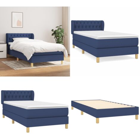 Cama box spring con colchón tela azul 90x190 cm - Colchón de muelles ensacados - Cama box spring