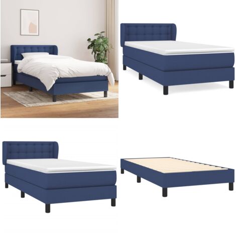 Cama box spring con colchón tela azul 90x190 cm - Colchón de muelles ensacados - Cama box spring