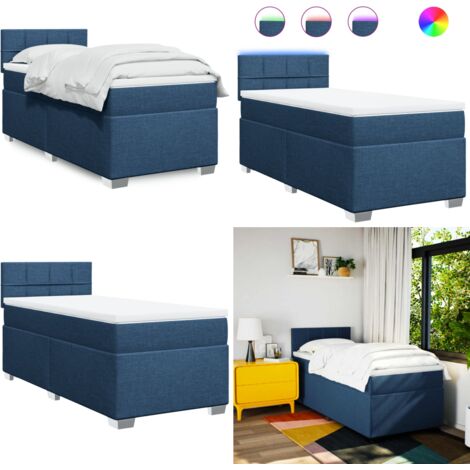 Cama box spring con colchón tela azul 90x190 cm - Colchón de muelles ensacados - Cama con luz LED