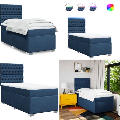 Cama box spring con colchón tela azul 90x190 cm - Colchón de muelles ensacados - Cama con luz LED