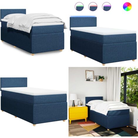 Cama box spring con colchón tela azul 90x190 cm - Colchón de muelles ensacados - Cama con luz LED