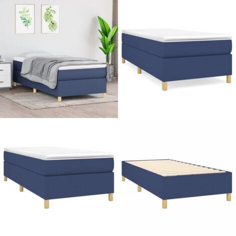 Cama box spring con colchón tela azul 90x190 cm - Colchón de muelles ensacados - Cama de madera contrachapada