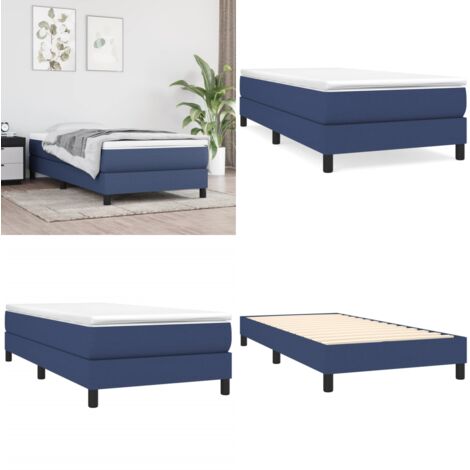Cama box spring con colchón tela azul 90x190 cm - Colchón de muelles ensacados - Cama de muelles azul