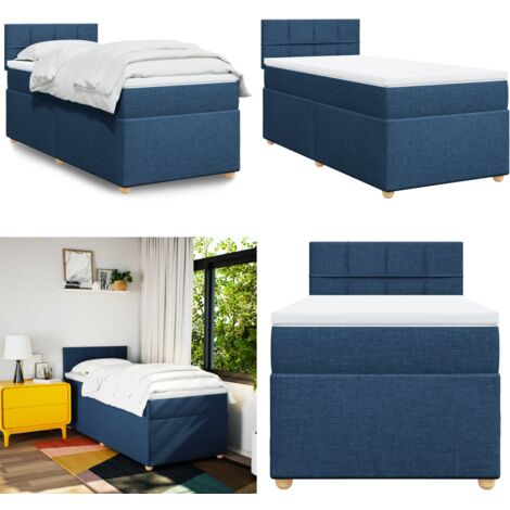 Cama box spring con colchón tela azul 90x190 cm - Colchón de muelles ensacados - Soporte personalizado