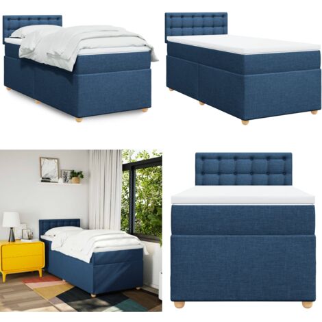 Cama box spring con colchón tela azul 90x190 cm - Colchón de muelles ensacados - Soporte personalizado