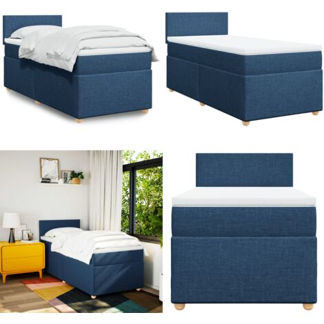 Cama box spring con colchón tela azul 90x190 cm - Colchón de muelles ensacados - Soporte personalizado