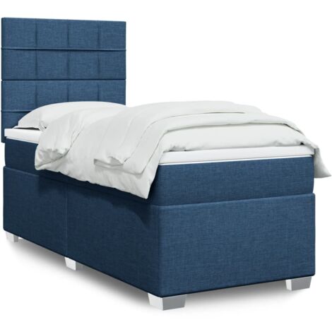 Cama box spring con colchón tela azul 90x200 cm