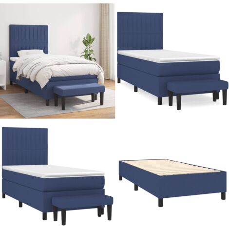 Cama box spring con colchón tela azul 90x200 cm - Colchón de muelles - Cama box spring