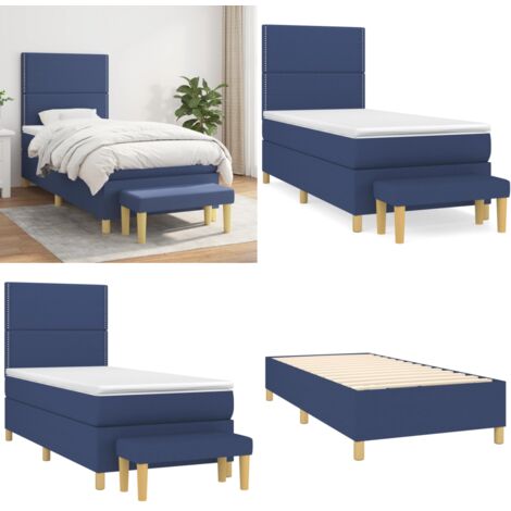 Cama box spring con colchón tela azul 90x200 cm - Colchón de muelles - Cama box spring