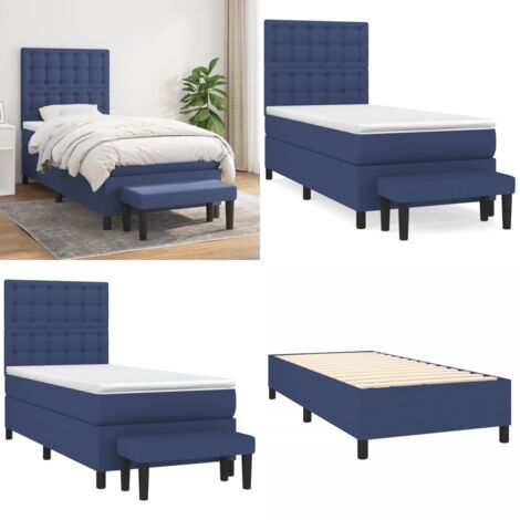 Cama box spring con colchón tela azul 90x200 cm - Colchón de muelles - Cama box spring