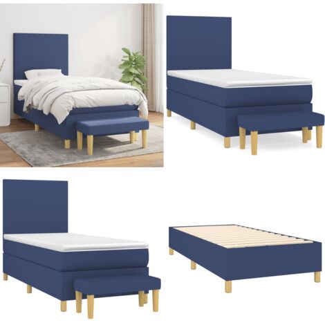 Cama box spring con colchón tela azul 90x200 cm - Colchón de muelles - Cama box spring