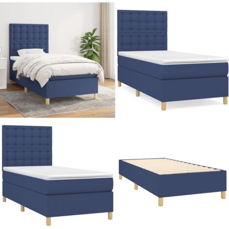 Cama box spring con colchón tela azul 90x200 cm - Colchón de muelles - Cama box spring