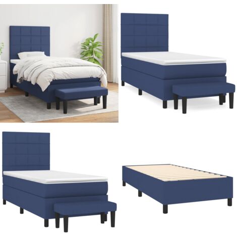 Cama box spring con colchón tela azul 90x200 cm - Colchón de muelles - Cama box spring