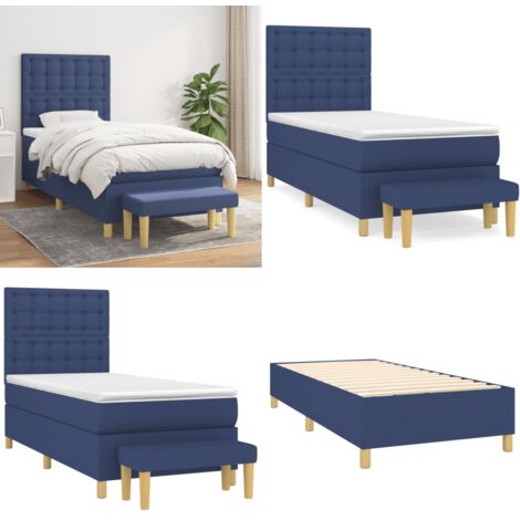 Cama box spring con colchón tela azul 90x200 cm - Colchón de muelles - Cama box spring