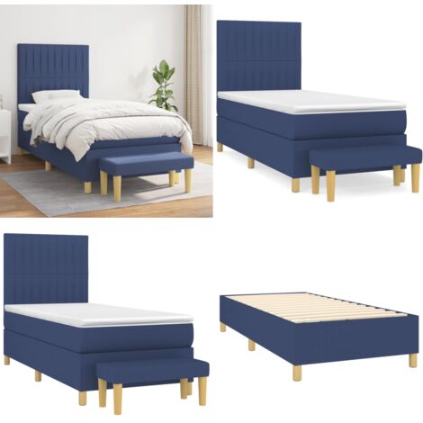 Cama box spring con colchón tela azul 90x200 cm - Colchón de muelles - Cama box spring