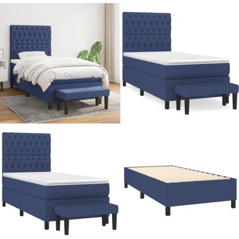 Cama box spring con colchón tela azul 90x200 cm - Colchón de muelles - Cama box spring