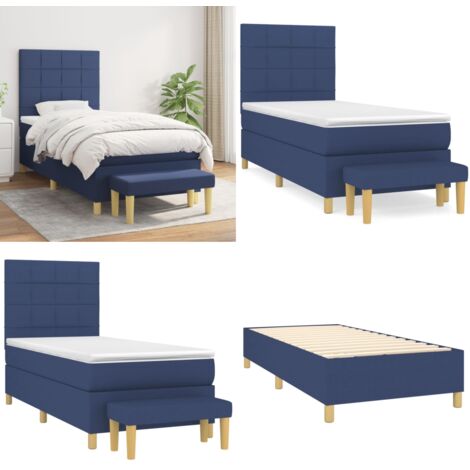 Cama box spring con colchón tela azul 90x200 cm - Colchón de muelles - Cama box spring