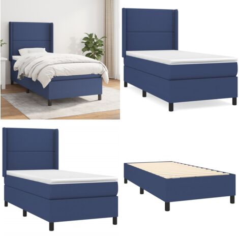 Cama box spring con colchón tela azul 90x200 cm - Colchón de muelles ensacados - Cama box spring