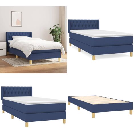 Cama box spring con colchón tela azul 90x200 cm - Colchón de muelles ensacados - Cama box spring