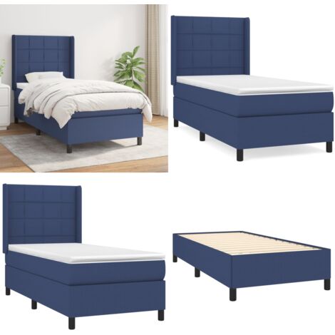 Cama box spring con colchón tela azul 90x200 cm - Colchón de muelles ensacados - Cama box spring