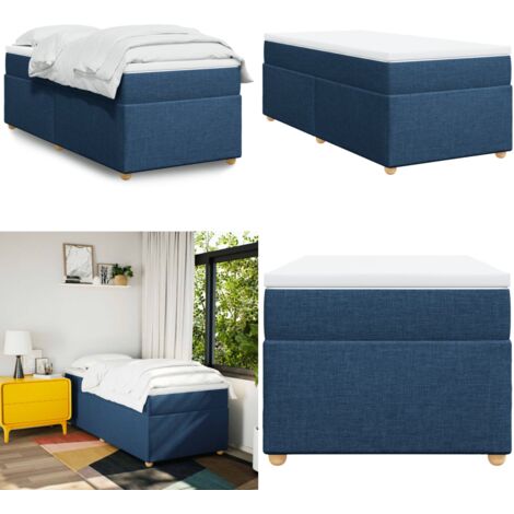 Cama box spring con colchón tela azul 90x200 cm - Colchón de muelles ensacados - Cama box spring