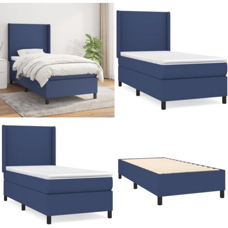Cama box spring con colchón tela azul 90x200 cm - Colchón de muelles ensacados - Cama box spring