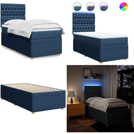 Cama box spring con colchón tela azul 90x200 cm - Colchón de muelles ensacados - Cama con luz LED